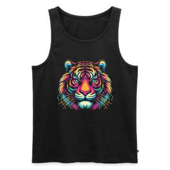 Visage De Tigre, Art Animalier Coloré, Tigre - Débardeur bio Premium Homme - noir - Devant - Michal (187cm)