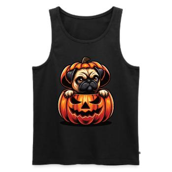 Chien d’Halloween, Carlin citrouille d’automne - Débardeur bio Premium Homme - noir - Devant - Michal (187cm)