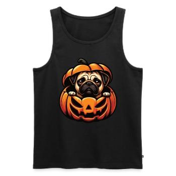 Chien d’Halloween, Carlin citrouille d’automne - Débardeur bio Premium Homme - noir - Devant - Michal (187cm)