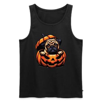 Chien d’Halloween, Carlin citrouille d’automne - Débardeur bio Premium Homme - noir - Devant - Michal (187cm)