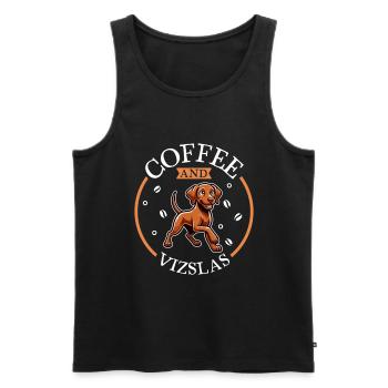Café et Magyar Vizsla - Débardeur bio Premium Homme - noir - Devant - AI Model Male 178 light (178cm)