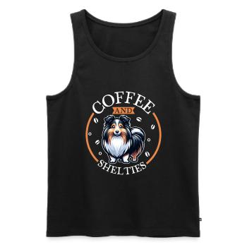 Café et chien de berger Shetland - Débardeur bio Premium Homme - noir - Devant - Michal (187cm)
