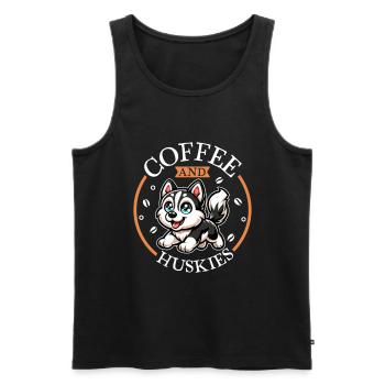Café et Husky sibérien - Débardeur bio Premium Homme - noir - Devant - Michal (187cm)