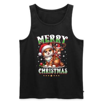Weihnachten Katze Mit Rentier - Männer Premium Bio Tank Top - Schwarz - Vorne - Michal (187cm)