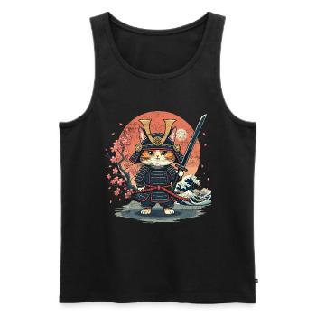 Samurai Katze, Japanische Kunst Katze - Männer Premium Bio Tank Top - Schwarz - Vorne - Michal (187cm)