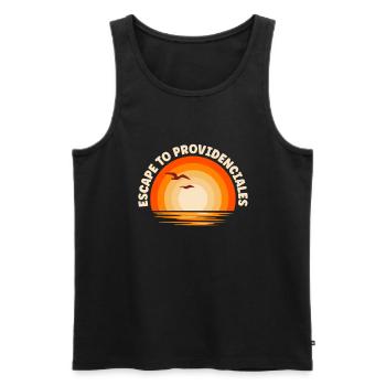 Je fuis à Providenciales - Débardeur bio Premium Homme - noir - Devant - Michal (187cm)