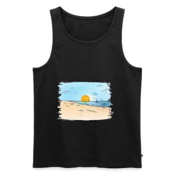 Lever du soleil sur la plage - Débardeur bio Premium Homme - noir - Devant - AI Model Male 178 light (178cm)
