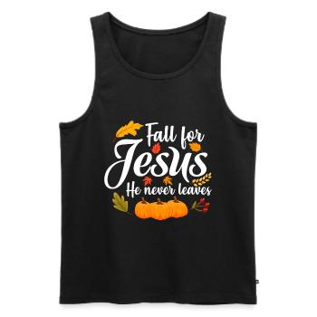 Tomber amoureux de Jésus Il ne quitte jamais Christian - Débardeur bio Premium Homme - noir - Devant - Michal (187cm)