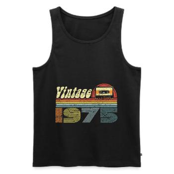 Vintage 1975 Cassette Mixtape - 46e anniversaire - Débardeur bio Premium Homme - noir - Devant - AI Model Male 178 light (178cm)