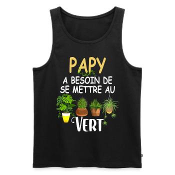 Papy Se Met A Vert Idée Cadeau Rigolo Jardinier - Débardeur bio Premium Homme - noir - Devant - Michal (187cm)