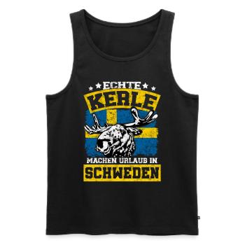 Echte Kerle machen Urlaub in Schweden mit Elch - Männer Premium Bio Tank Top - Schwarz - Vorne - AI Model Male 178 light (178cm)