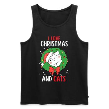 J’aime Noël et Chats Chat Noël - Débardeur bio Premium Homme - noir - Devant - Michal (187cm)