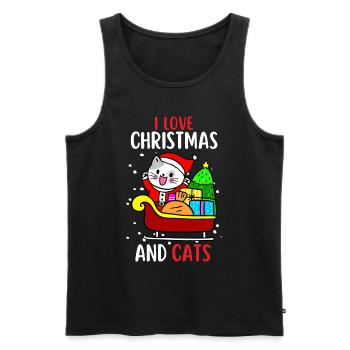 J’aime Noël et Chats Chat Noël - Débardeur bio Premium Homme - noir - Devant - Michal (187cm)