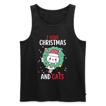 J’aime Noël et Chats Chat Noël - Débardeur bio Premium Homme - noir - Devant - Michal (187cm)