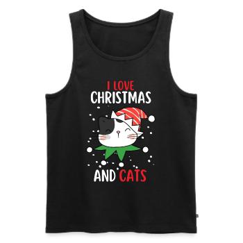 J’aime Noël et Chats Chat Noël - Débardeur bio Premium Homme - noir - Devant - Michal (187cm)