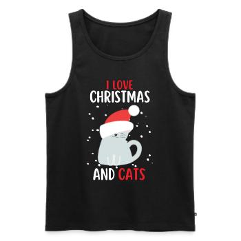 J’aime Noël et Chats Chat Noël - Débardeur bio Premium Homme - noir - Devant - AI Model Male 178 light (178cm)