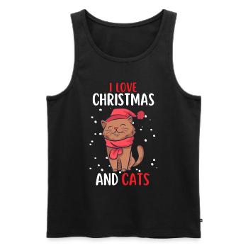 J’aime Noël et Chats Chat Noël - Débardeur bio Premium Homme - noir - Devant - Michal (187cm)
