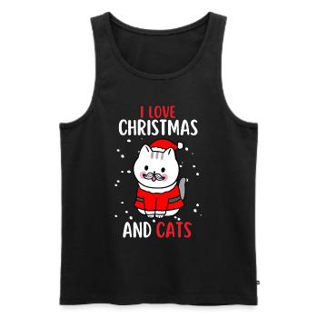 J’aime Noël et Chats Chat Noël - Débardeur bio Premium Homme - noir - Devant - Michal (187cm)