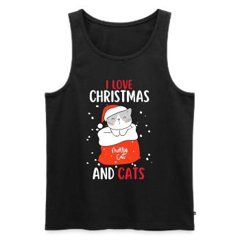 J’aime Noël et Chats Chat Noël - Débardeur bio Premium Homme - noir - Devant - Michal (187cm)
