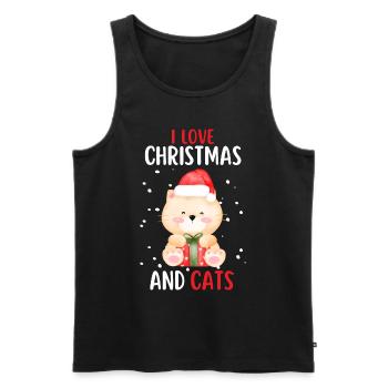 J’aime Noël et Chats Chat Noël - Débardeur bio Premium Homme - noir - Devant - Michal (187cm)