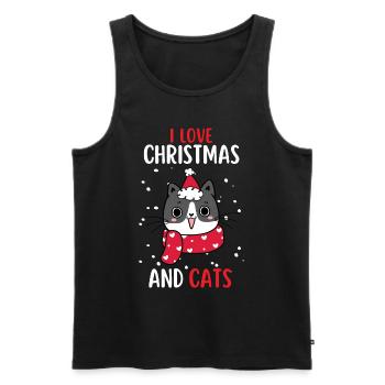 J’aime Noël et Chats Chat Noël - Débardeur bio Premium Homme - noir - Devant - Michal (187cm)