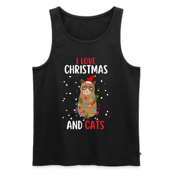 J’aime Noël et Chats Chat Noël - Débardeur bio Premium Homme - noir - Devant - Michal (187cm)