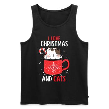 J’aime Noël et Chats Chat Noël - Débardeur bio Premium Homme - noir - Devant - Michal (187cm)