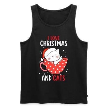 J’aime Noël et Chats Chat Noël - Débardeur bio Premium Homme - noir - Devant - Michal (187cm)