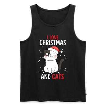 J’aime Noël et Chats Chat Noël - Débardeur bio Premium Homme - noir - Devant - Michal (187cm)