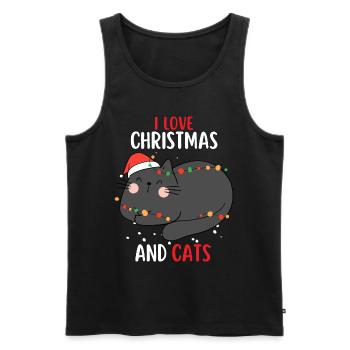 J’aime Noël et Chats Chat Noël - Débardeur bio Premium Homme - noir - Devant - Michal (187cm)