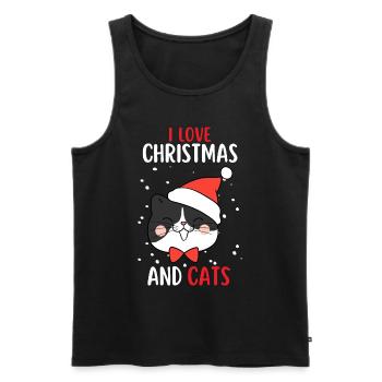 J’aime Noël et Chats Chat Noël - Débardeur bio Premium Homme - noir - Devant - Michal (187cm)