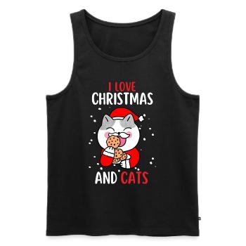 J’aime Noël et Chats Chat Noël - Débardeur bio Premium Homme - noir - Devant - Michal (187cm)