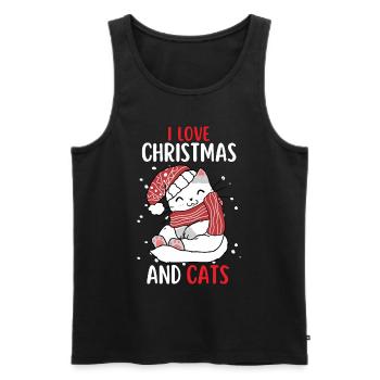J’aime Noël et Chats Chat Noël - Débardeur bio Premium Homme - noir - Devant - Michal (187cm)
