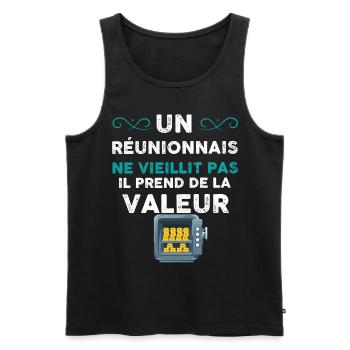 Homme Réunionnais Humour pour Amie Ou Collègue - Débardeur bio Premium Homme - noir - Devant - AI Model Male 178 light (178cm)