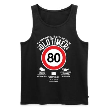 SCHONEND BEHANDELN 80. GEBURTSTAG OLDTIMER - Männer Premium Bio Tank Top - Schwarz - Vorne - Michal (187cm)
