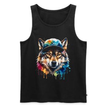 Wolf Snapback Cap Colorful Animal Design Print - Men's Premium Organic Tank Top - black - Front - AI Model Male 178 light (178cm)