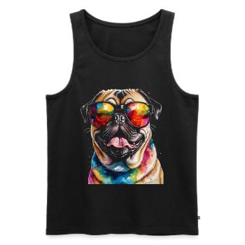 Mops Sonnenbrille Hund Bunt Lustig Design Print - Männer Premium Bio Tank Top - Schwarz - Vorne - Michal (187cm)