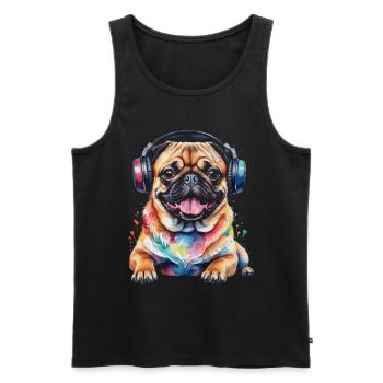 Mops Kopfhörer Hund Bunt Lustig Tier Design Print - Männer Premium Bio Tank Top - Schwarz - Vorne - Michal (187cm)
