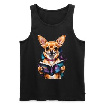 Chihuahua Lesen Buch Hund Lustig Tier Design Print - Männer Premium Bio Tank Top - Schwarz - Vorne - Michal (187cm)