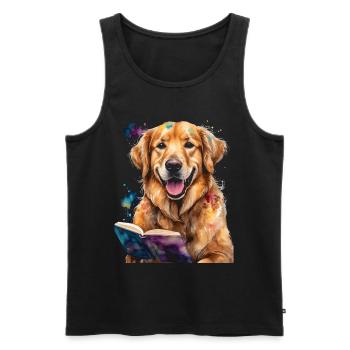 Golden Retriever Lesen Hund Lustig Design Print - Männer Premium Bio Tank Top - Schwarz - Vorne - Michal (187cm)