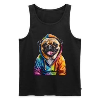 Mops Hoodie Hund Bunt Lustig Tier Design Print - Männer Premium Bio Tank Top - Schwarz - Vorne - Michal (187cm)
