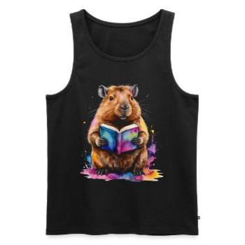 Livre de lecture Capybara Capy Imprimé de conception animale colorée - Débardeur bio Premium Homme - noir - Devant - Michal (187cm)