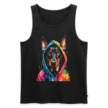 Dobermann Hoodie Hund Bunt Lustig Tier Print - Männer Premium Bio Tank Top - Schwarz - Vorne - Michal (187cm)