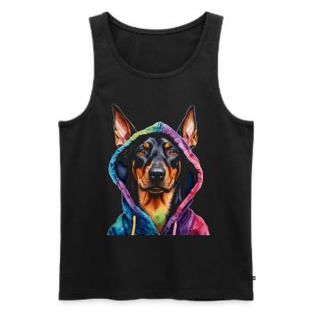 Dobermann Hoodie Hund Bunt Lustig Tier Print - Männer Premium Bio Tank Top - Schwarz - Vorne - Michal (187cm)