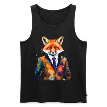 Costume Renard Imprimé Coloré Animal Design - Débardeur bio Premium Homme - noir - Devant - Michal (187cm)