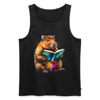 Capybara livre de lecture Capy coloré Animal Design Print - Débardeur bio Premium Homme - noir - Devant - Michal (187cm)
