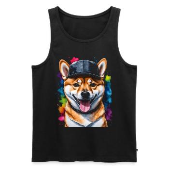 Shiba Inu Snapback Cap Hund Lustig Design Print - Männer Premium Bio Tank Top - Schwarz - Vorne - Michal (187cm)