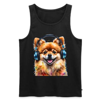 Casque de Poméranie Chien Imprimer - Débardeur bio Premium Homme - noir - Devant - Michal (187cm)