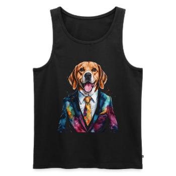 Beagle Anzug Hund Bunt Lustig Tier Design Print - Männer Premium Bio Tank Top - Schwarz - Vorne - Michal (187cm)
