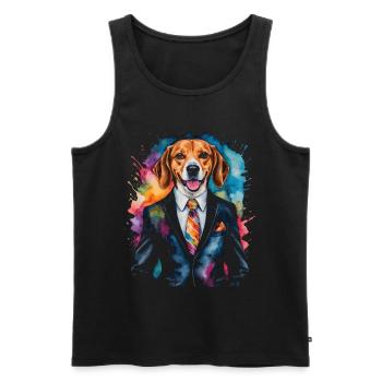 Beagle Anzug Hund Bunt Lustig Tier Design Print - Männer Premium Bio Tank Top - Schwarz - Vorne - Michal (187cm)